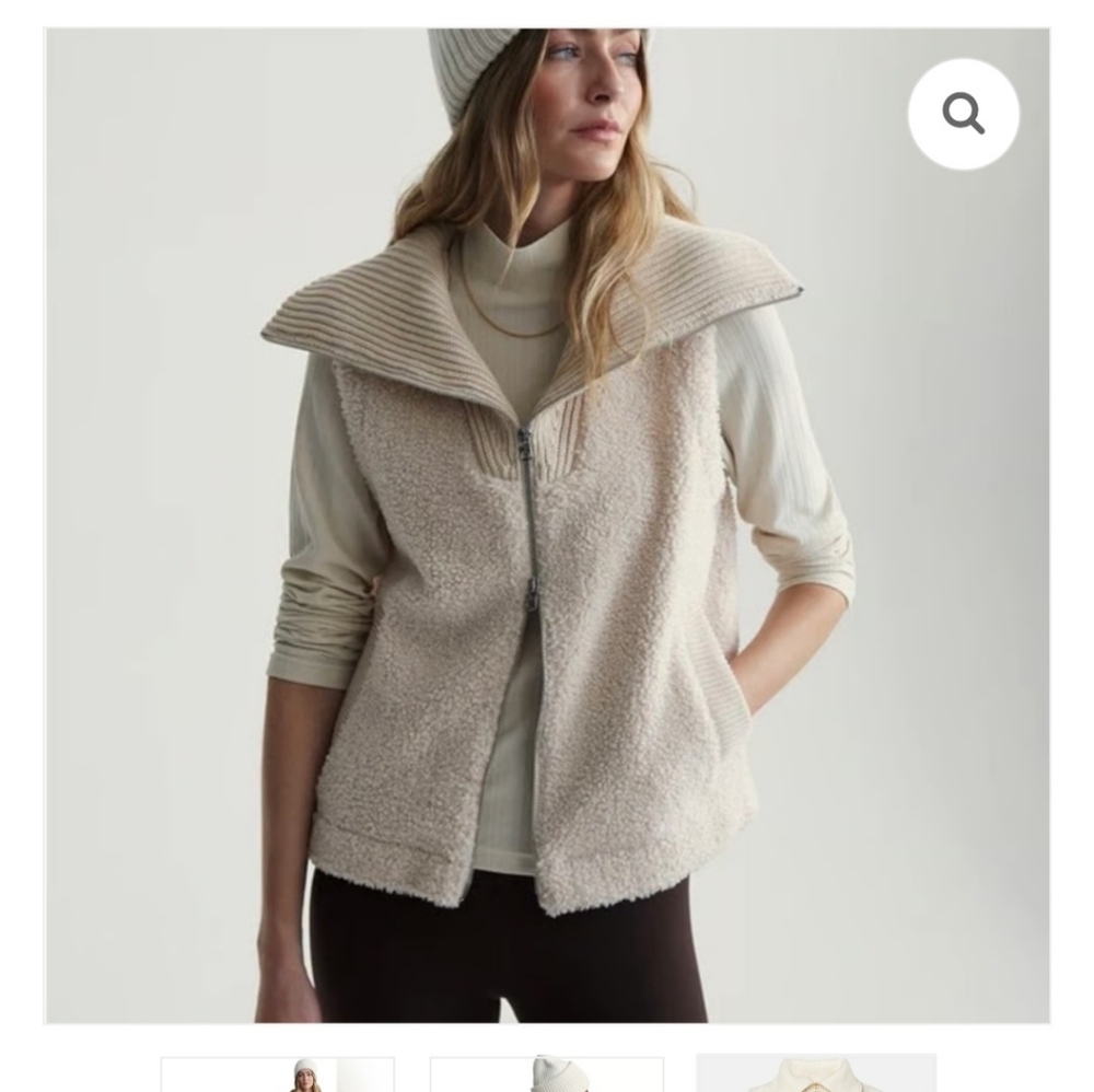 Varley Aspen Gilet Ivory Egret Sherpa Collared Women’s Vest Sz XS